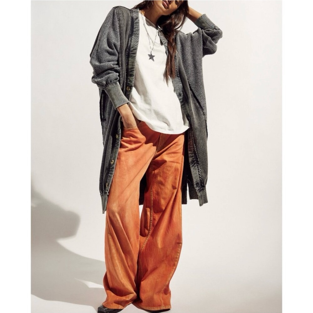 Free People We The Free Waterfalls Baggy Wide Leg  Orange Women Jeans Sz 28 NWT